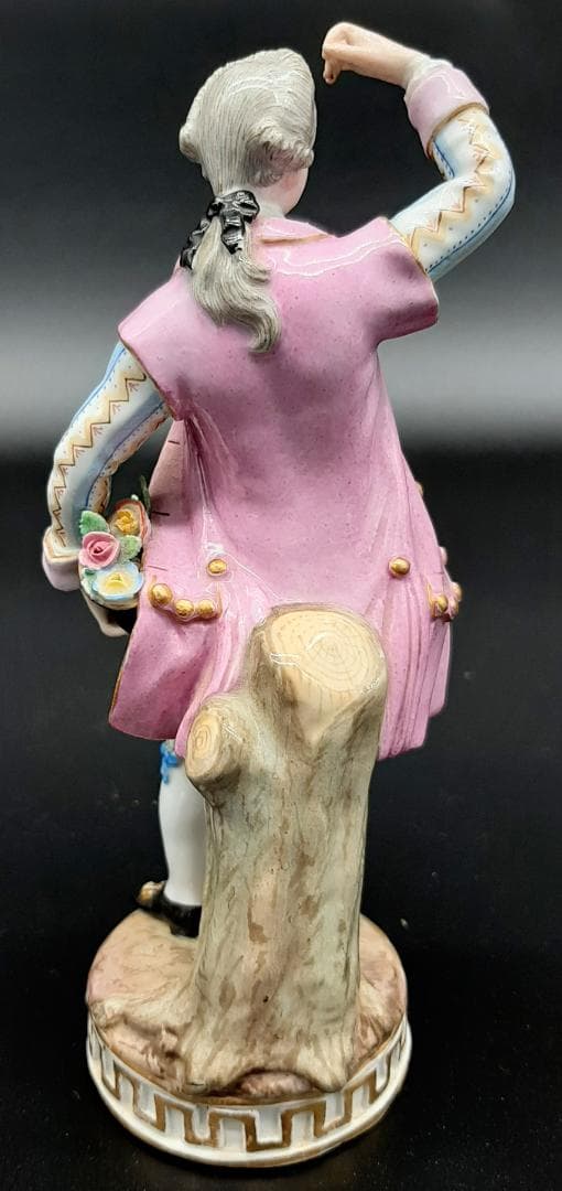 古マイセン大型フィギュリン『花摘みの男』美品◆1級品 ボタン剣アンティーク