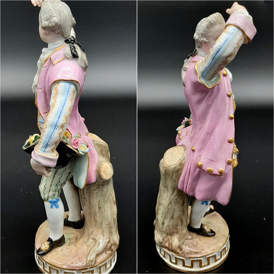 古マイセン大型フィギュリン『花摘みの男』美品◆1級品 ボタン剣アンティーク