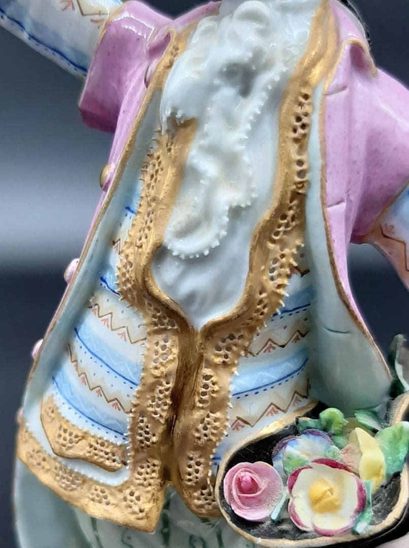 古マイセン大型フィギュリン『花摘みの男』美品◆1級品 ボタン剣アンティーク