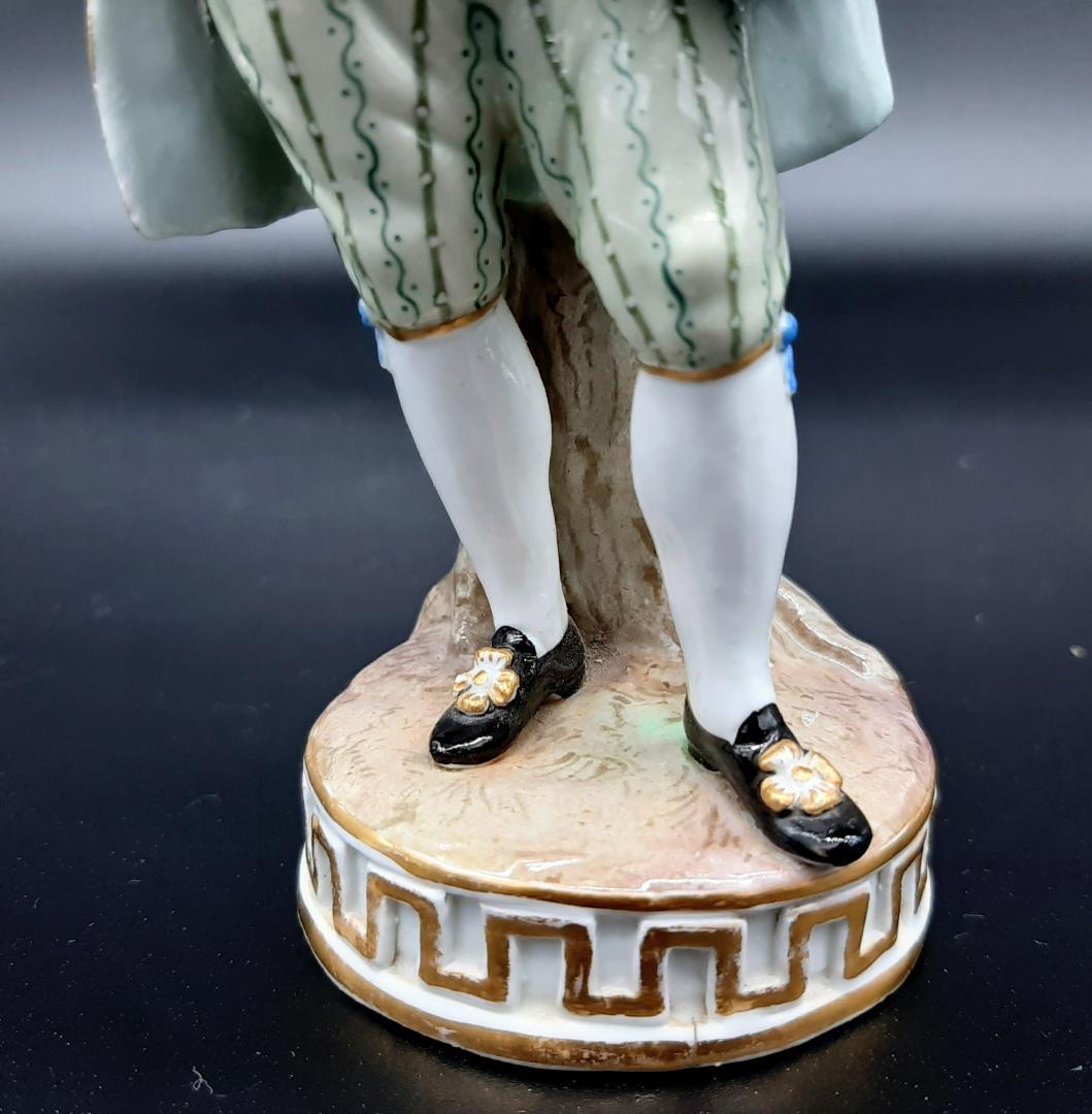 古マイセン大型フィギュリン『花摘みの男』美品◆1級品 ボタン剣アンティーク