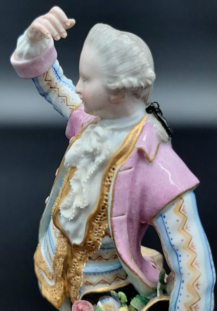 古マイセン大型フィギュリン『花摘みの男』美品◆1級品 ボタン剣アンティーク