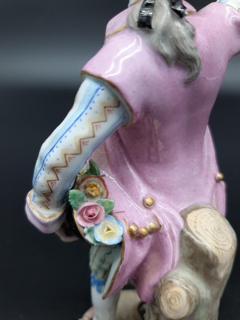 古マイセン大型フィギュリン『花摘みの男』美品◆1級品 ボタン剣アンティーク