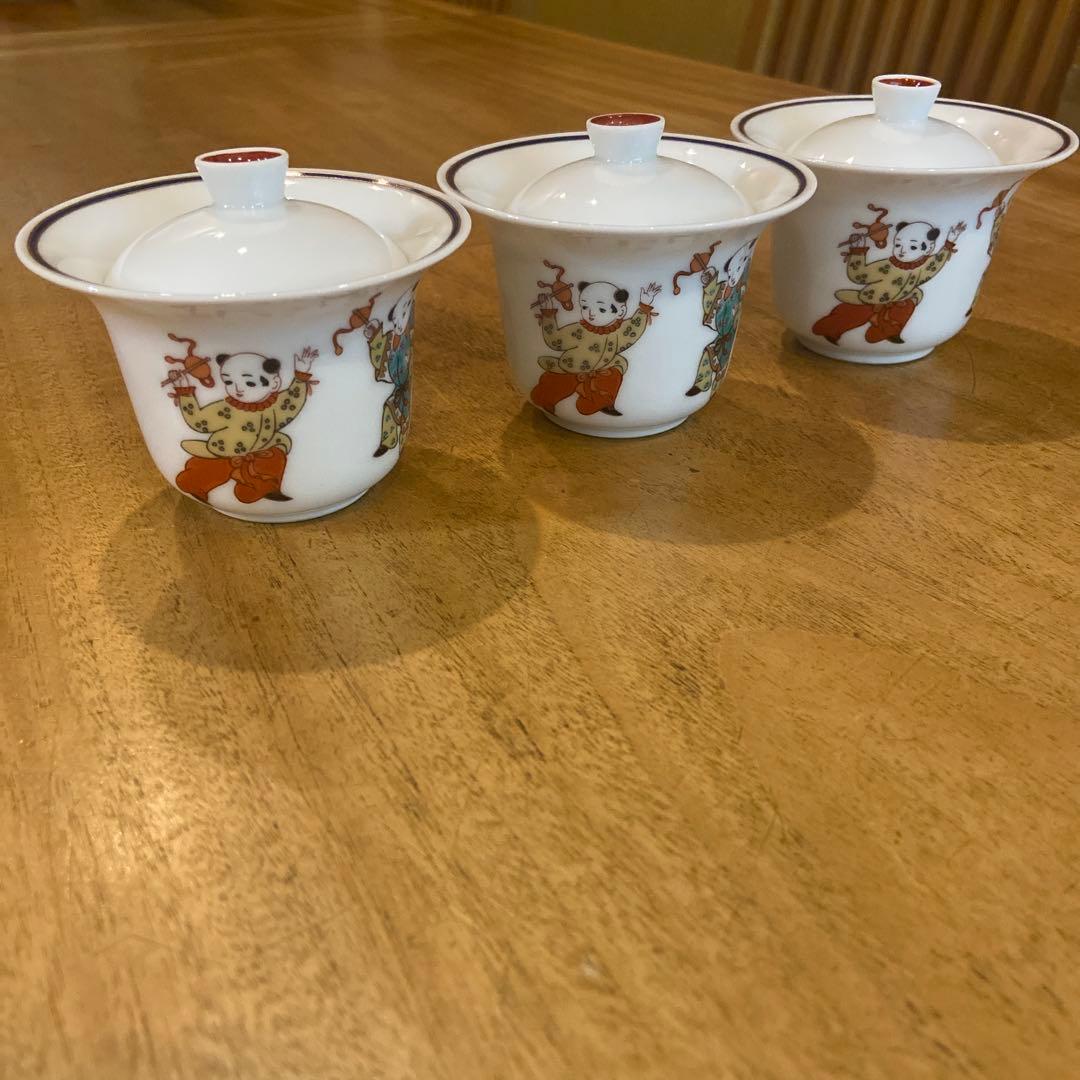 香蘭社希少品唐子絵付け珍味蓋付き小鉢三個