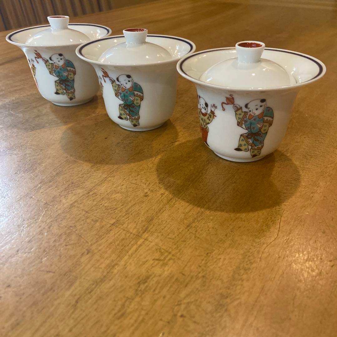 香蘭社希少品唐子絵付け珍味蓋付き小鉢三個