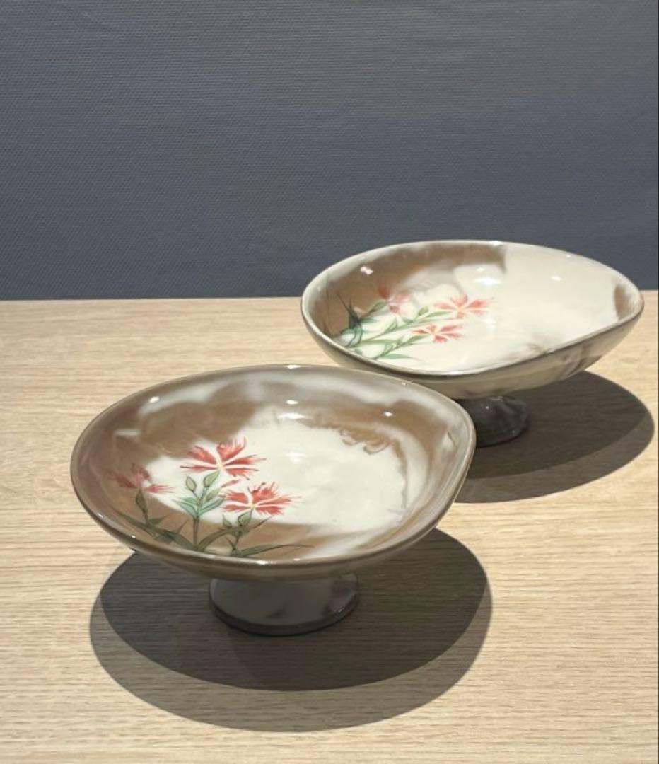 【陶あん】高台小鉢 2個セット 花絵柄 京焼 清水焼