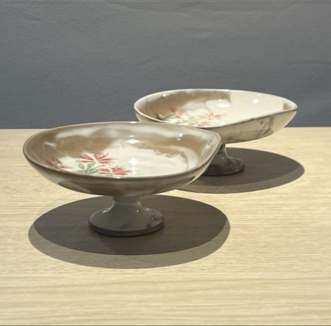 【陶あん】高台小鉢 2個セット 花絵柄 京焼 清水焼