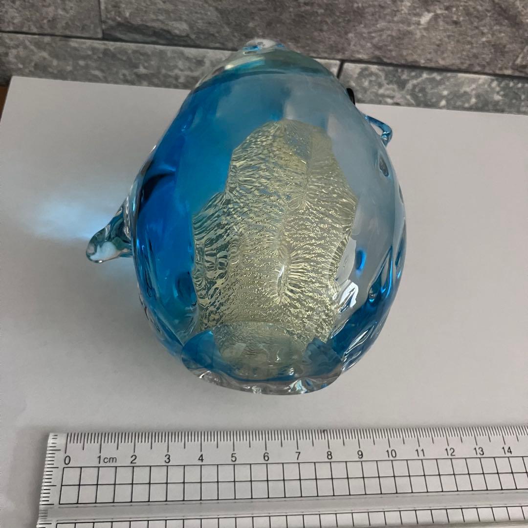 津軽びいどろ　フクロウ　梟　鳥　水色　ブルー　ガラス置物　クリスタル　硝子細工