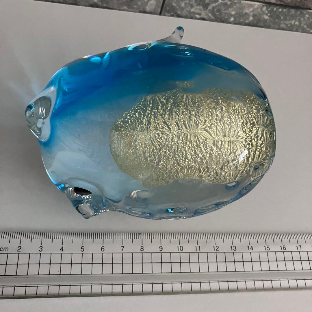 津軽びいどろ　フクロウ　梟　鳥　水色　ブルー　ガラス置物　クリスタル　硝子細工