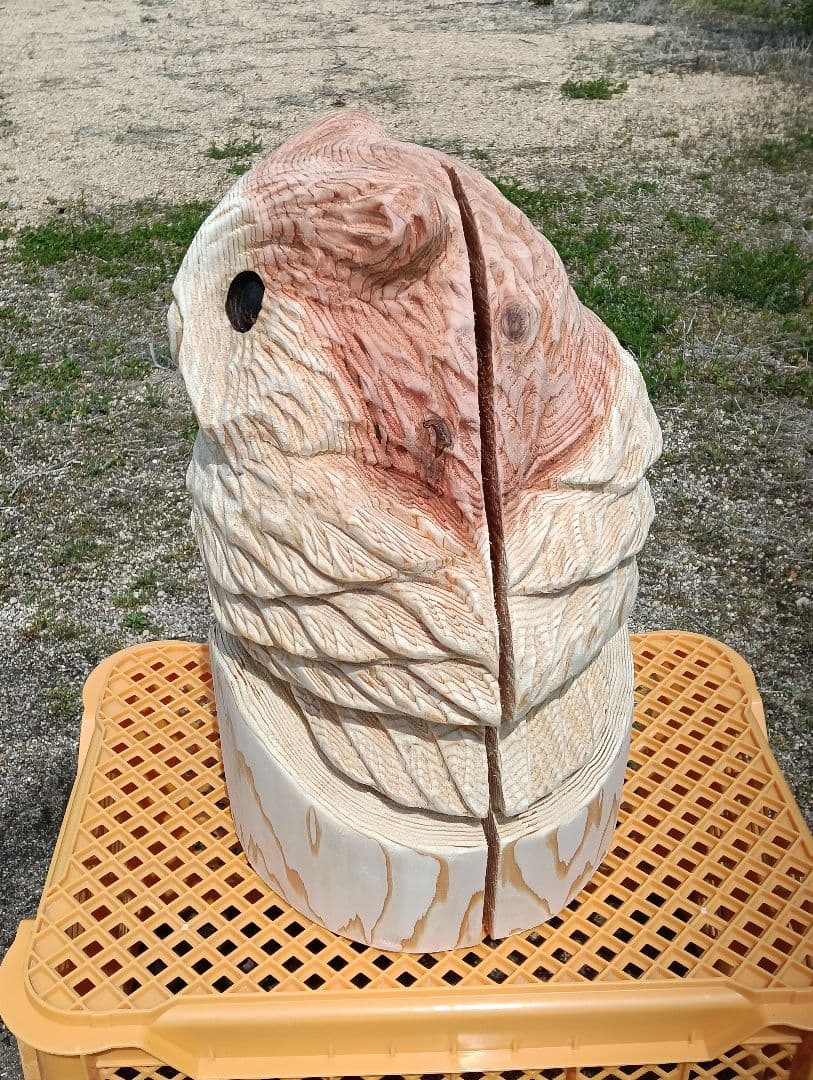 丸太　スギ　フクロウ　Chainsaw Carving