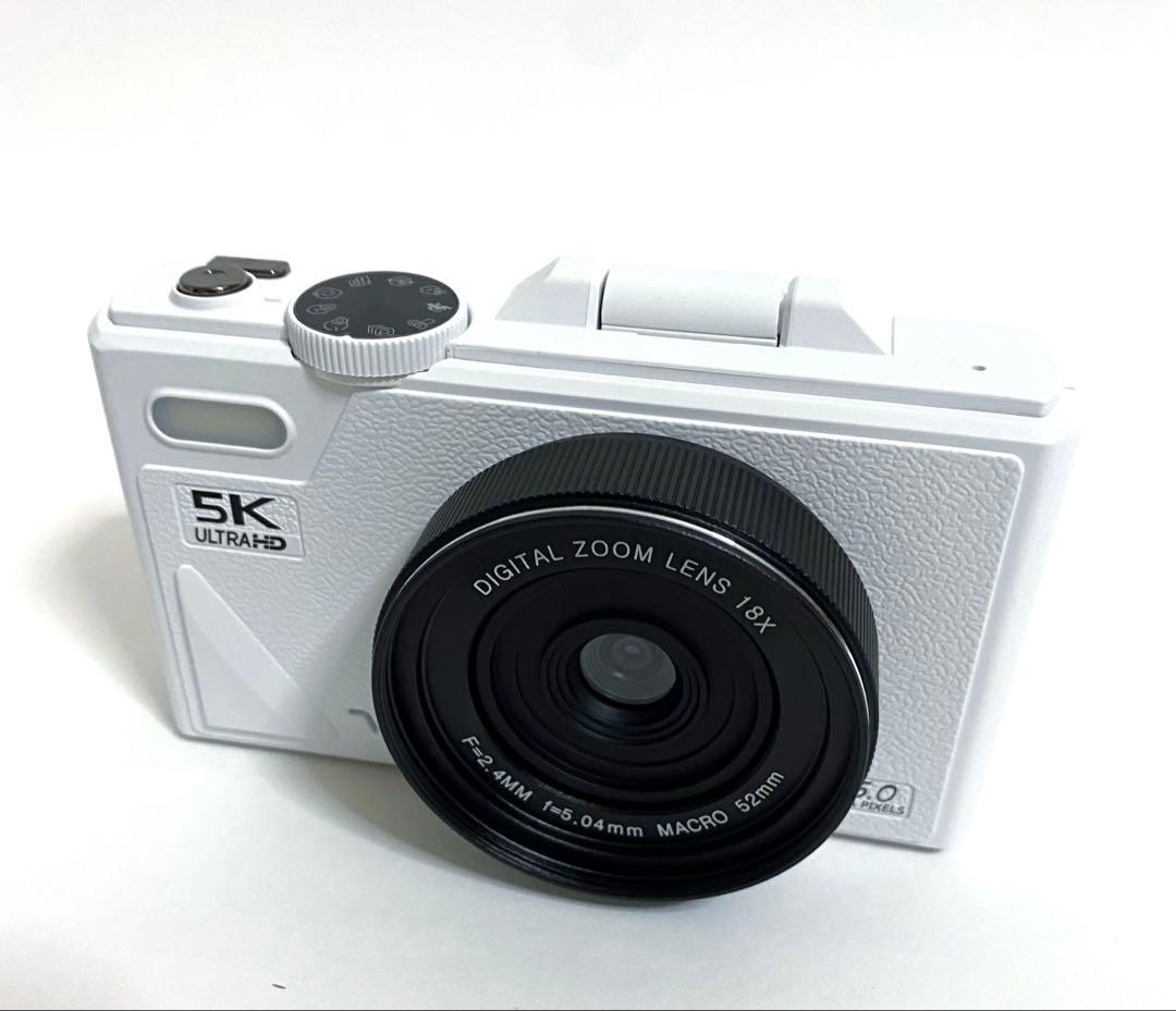☆ホワイト デジタルカメラ 5K 録画 7500万画素 Wi-Fi SDカード付