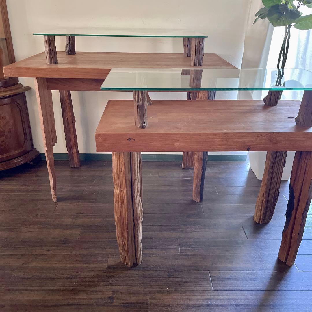 r134 天然木×ガラス 流木脚のコンソールテーブル 大 ディスプレイテーブル