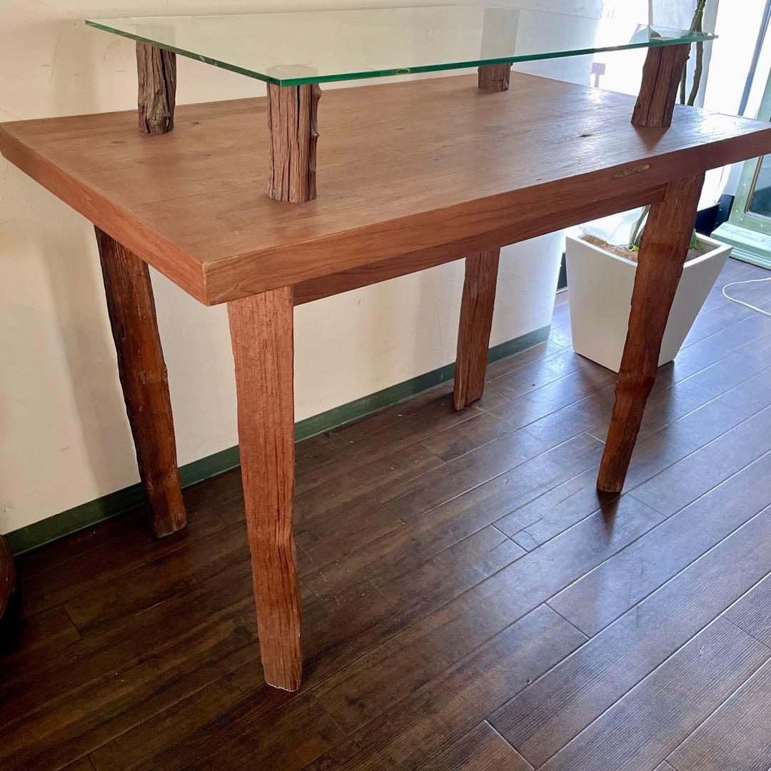 r134 天然木×ガラス 流木脚のコンソールテーブル 大 ディスプレイテーブル