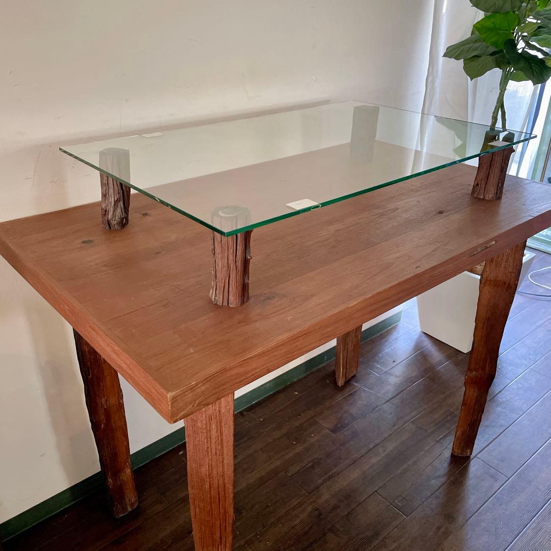 r134 天然木×ガラス 流木脚のコンソールテーブル 大 ディスプレイテーブル