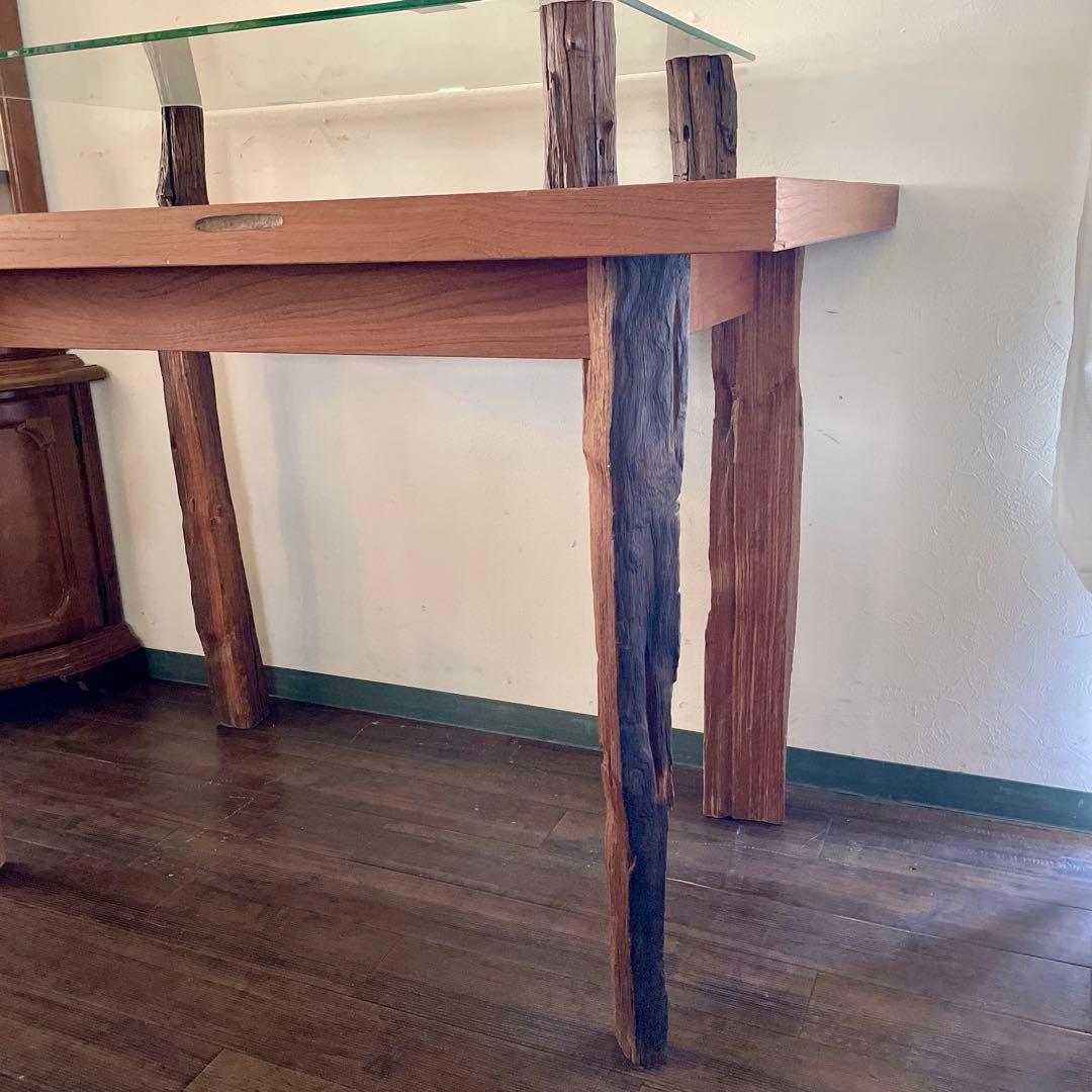 r134 天然木×ガラス 流木脚のコンソールテーブル 大 ディスプレイテーブル