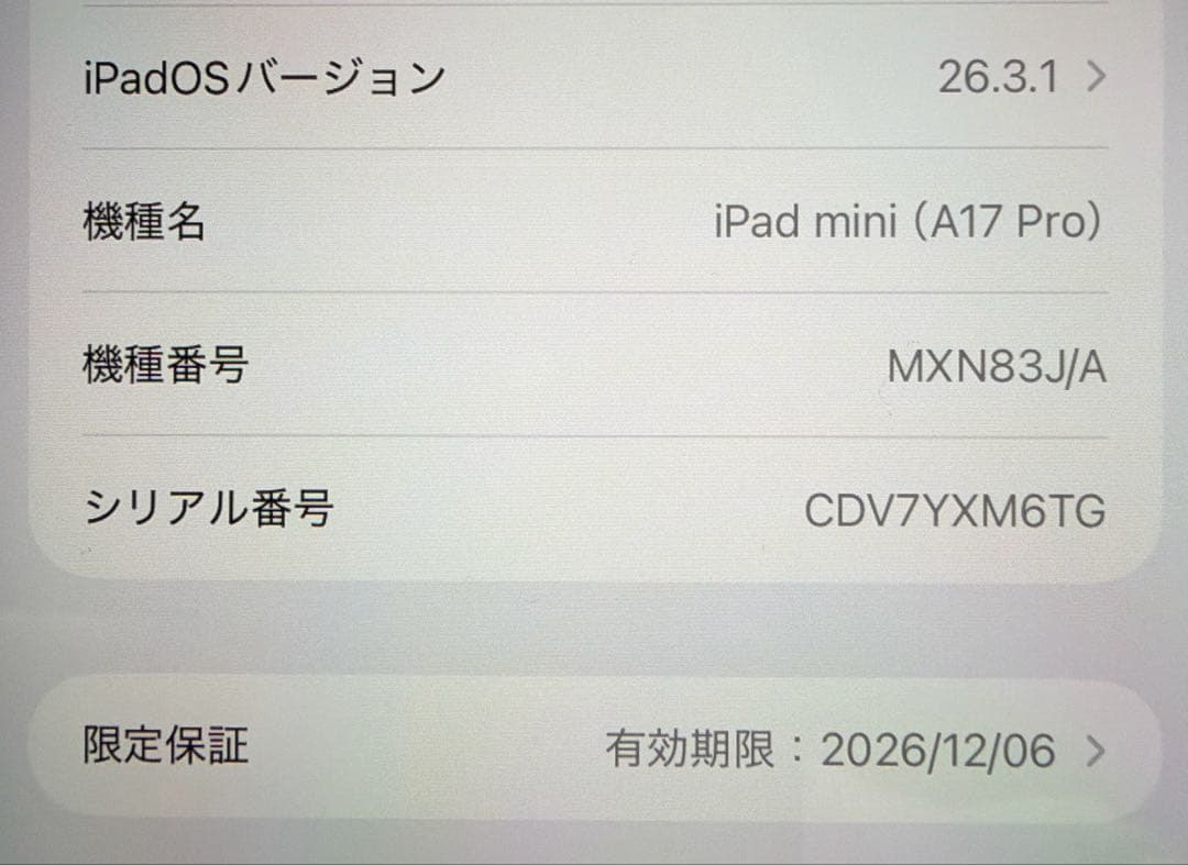 iPad mini 7 Wi-Fi 128GB バッテリー100%