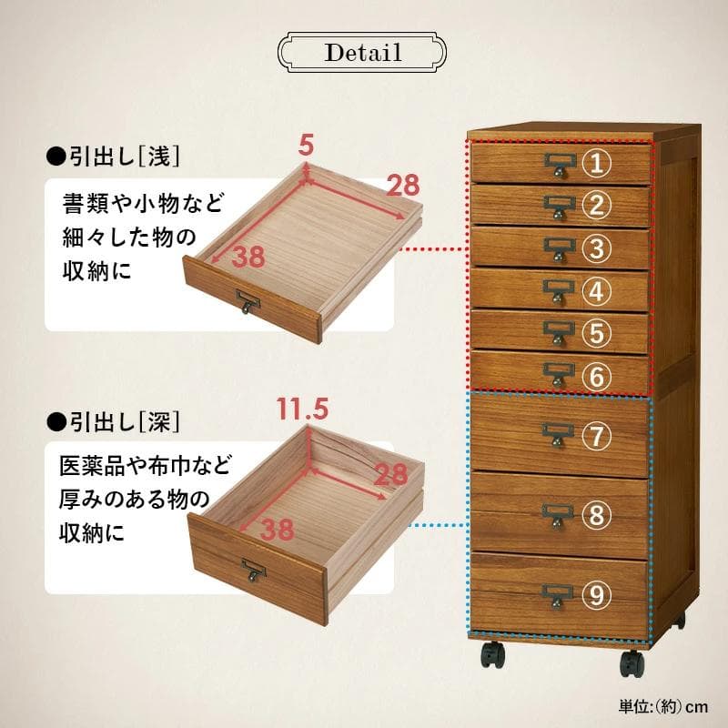 【新品】多段チェスト　9段　収納　キャスター付き　アウトレット