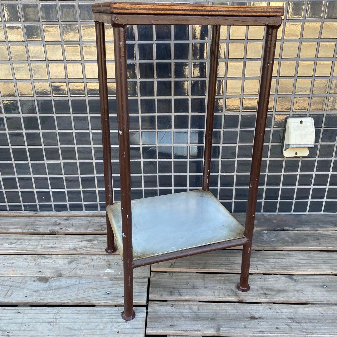 A 昭和レトロ 鉄脚スツール ヴィンテージ 寄木細工 古家具 インダストリアル