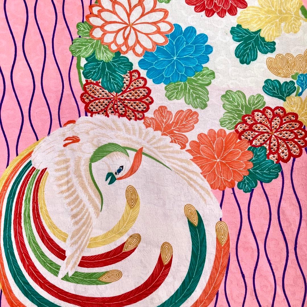 アンティーク ジュニア 着物 鳳凰 花丸文 アンティーク着物 NO66