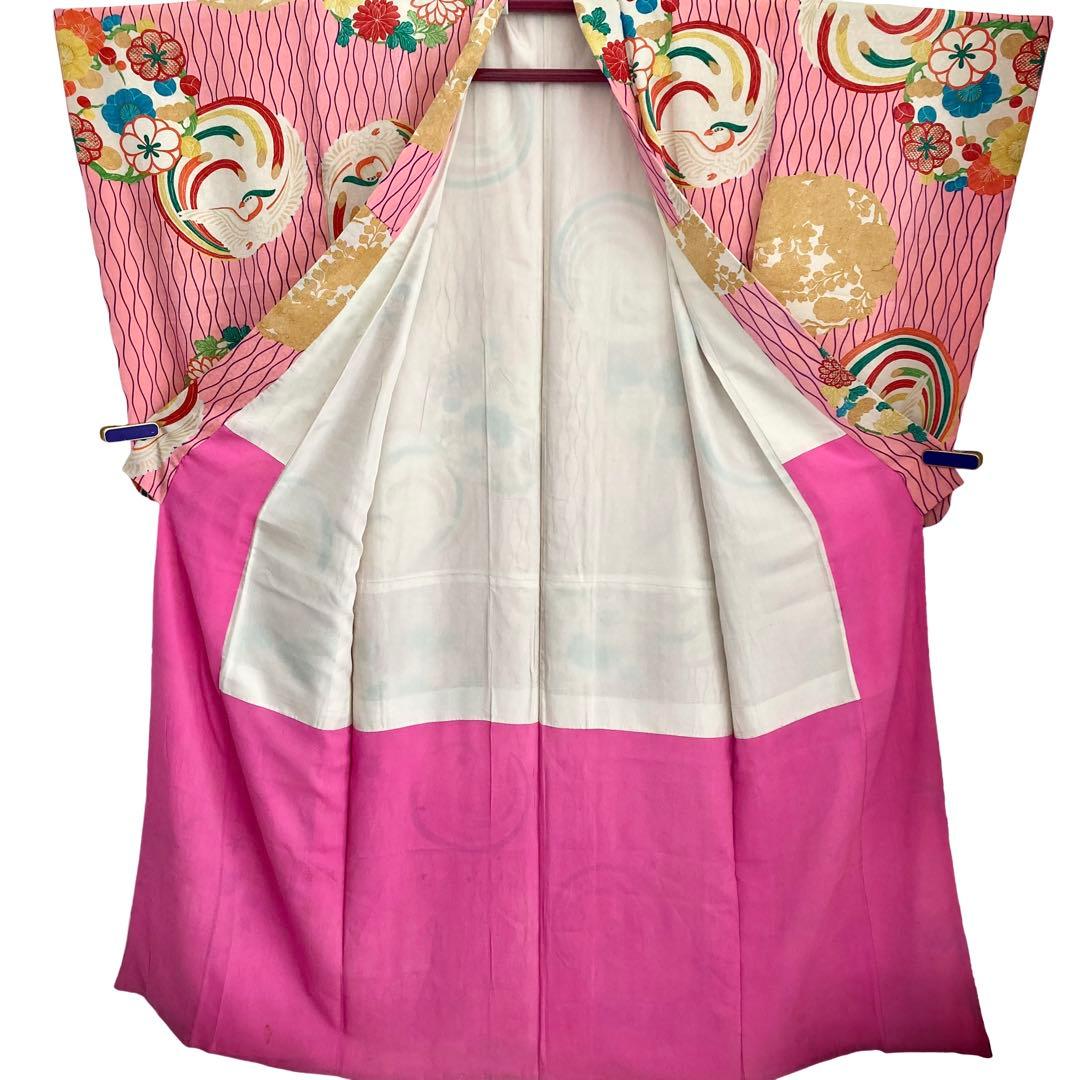 アンティーク ジュニア 着物 鳳凰 花丸文 アンティーク着物 NO66