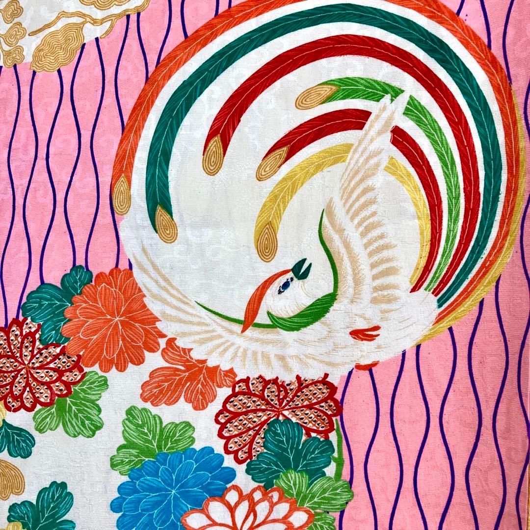 アンティーク ジュニア 着物 鳳凰 花丸文 アンティーク着物 NO66