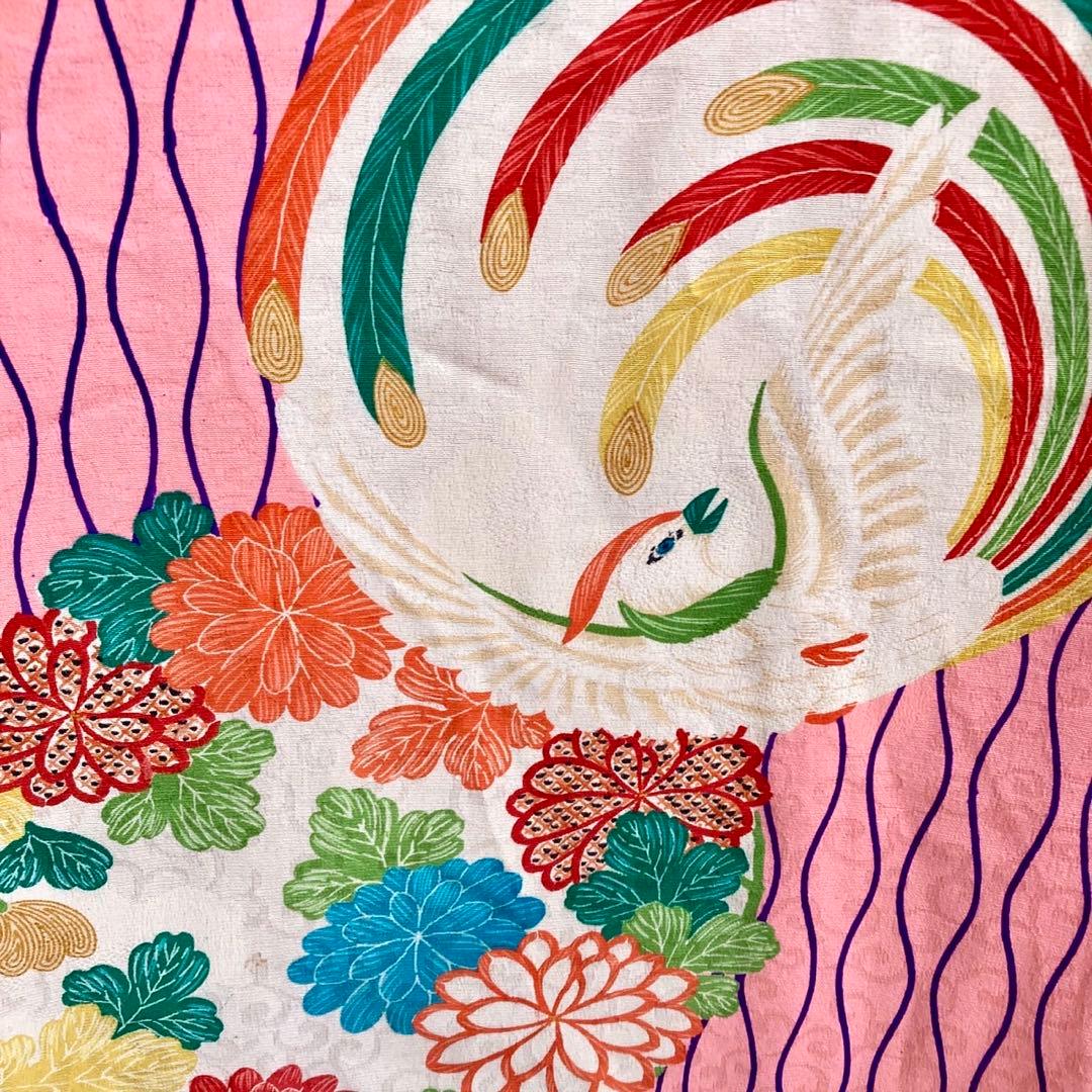 アンティーク ジュニア 着物 鳳凰 花丸文 アンティーク着物 NO66