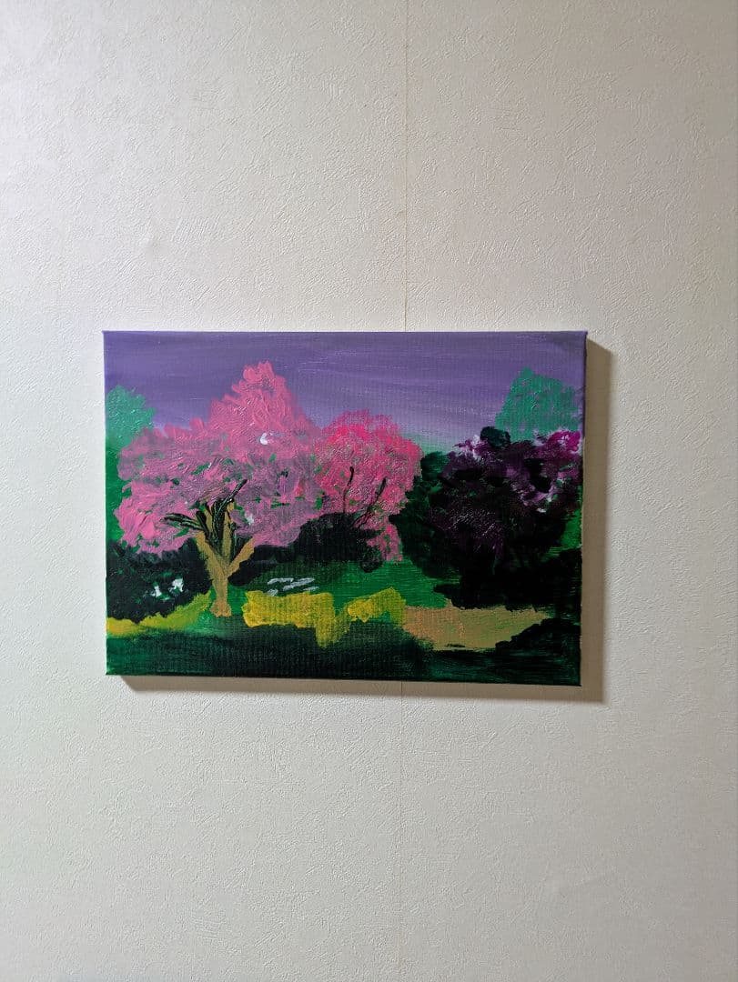 アクリル画　F4サイズ ライラックの道　南フランスのライラック畑