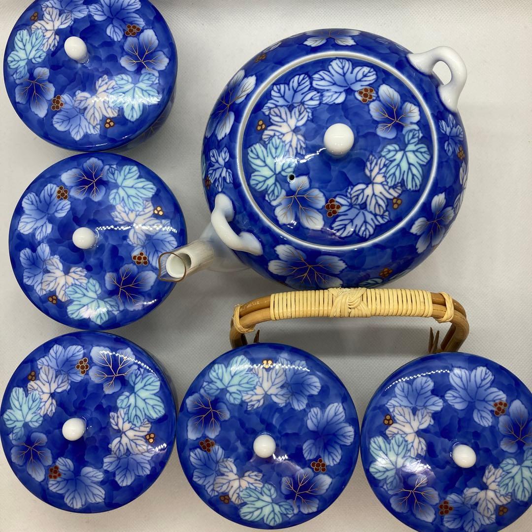 深川製磁　赤絵ぶどー　中番茶器 湯呑み　湯呑　急須