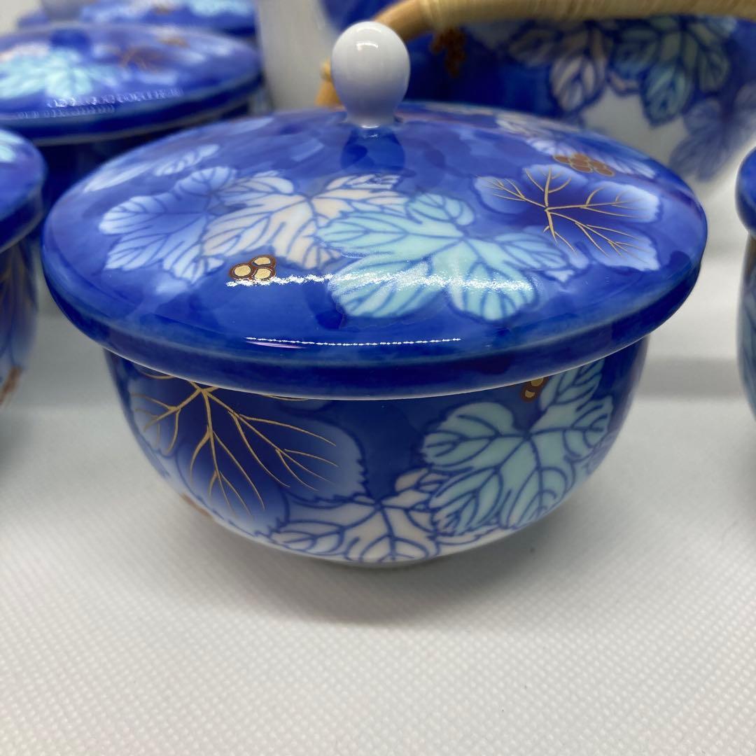 深川製磁　赤絵ぶどー　中番茶器 湯呑み　湯呑　急須