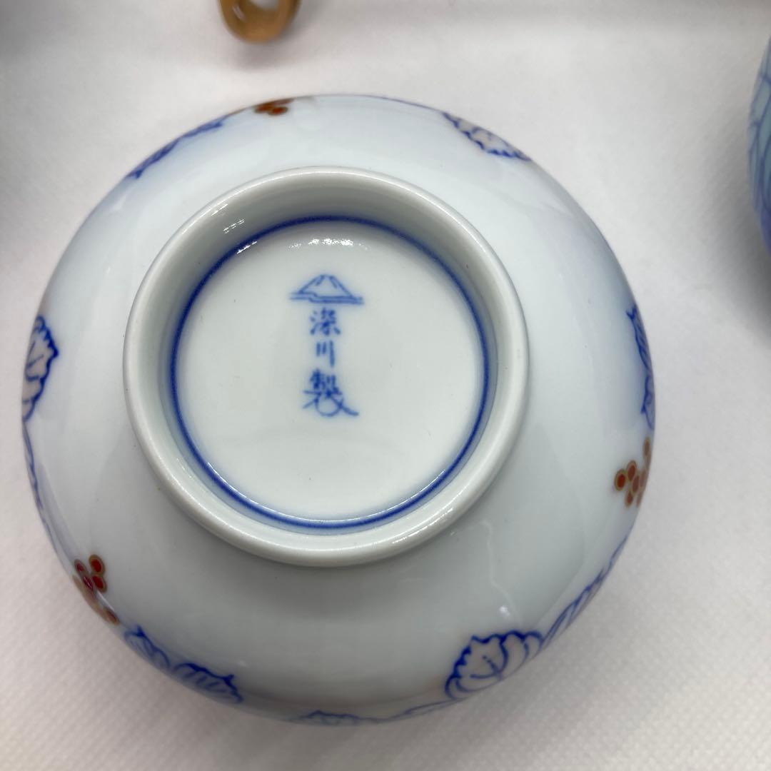 深川製磁　赤絵ぶどー　中番茶器 湯呑み　湯呑　急須