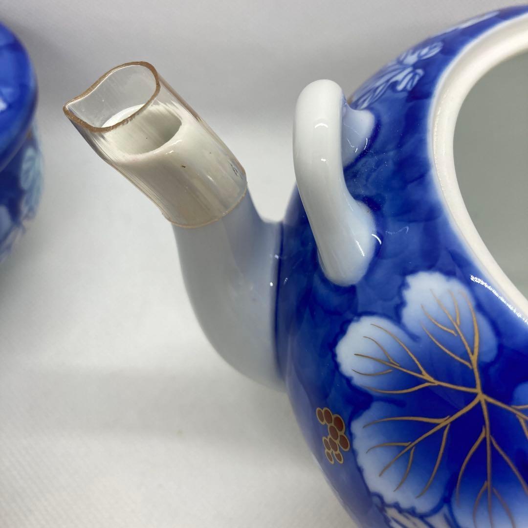 深川製磁　赤絵ぶどー　中番茶器 湯呑み　湯呑　急須