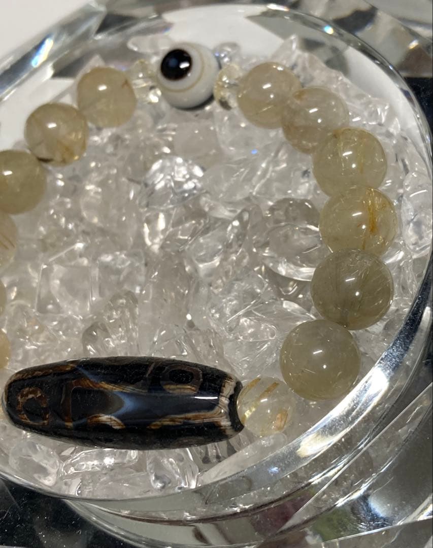 天珠　九眼天珠　風化天珠　ルチルクォーツ　天眼石　ブレスレット