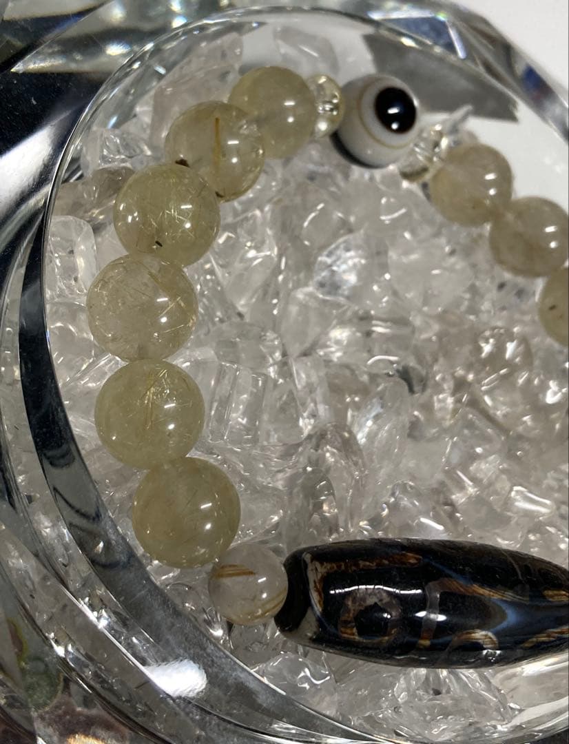 天珠　九眼天珠　風化天珠　ルチルクォーツ　天眼石　ブレスレット