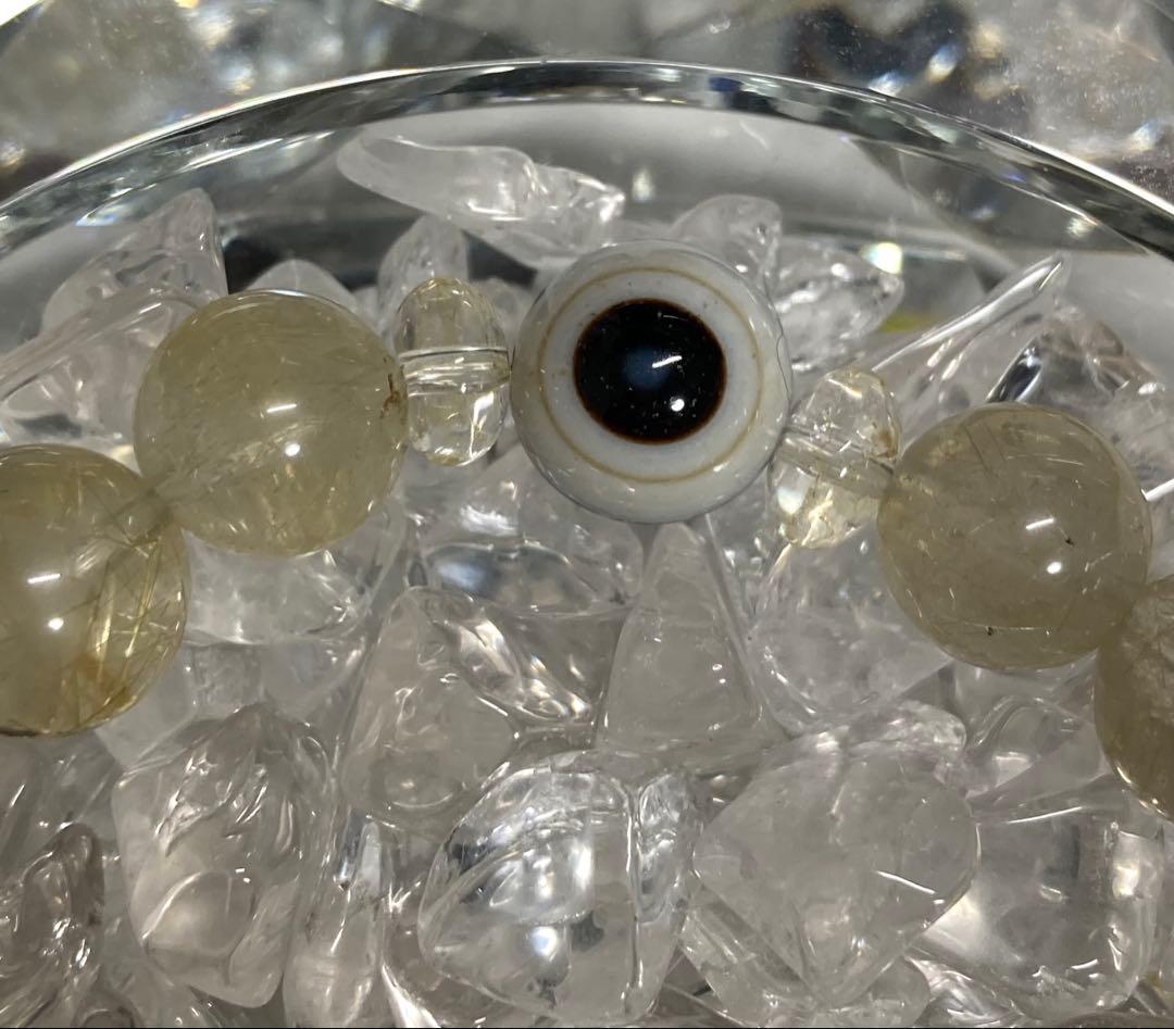 天珠　九眼天珠　風化天珠　ルチルクォーツ　天眼石　ブレスレット