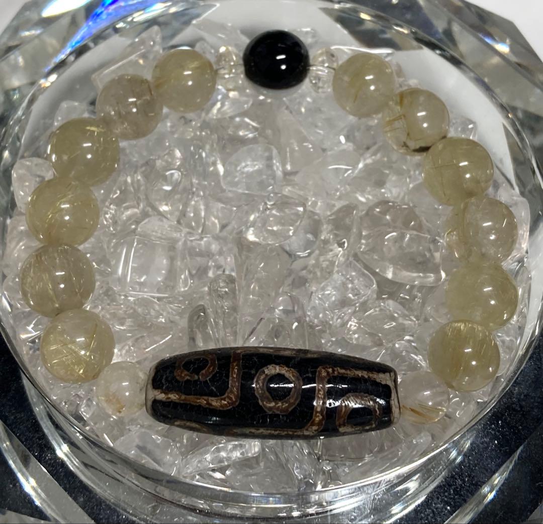 天珠　九眼天珠　風化天珠　ルチルクォーツ　天眼石　ブレスレット