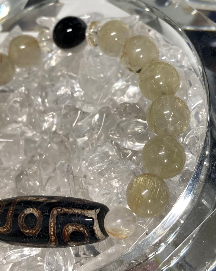 天珠　九眼天珠　風化天珠　ルチルクォーツ　天眼石　ブレスレット