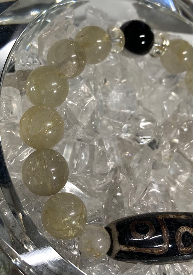 天珠　九眼天珠　風化天珠　ルチルクォーツ　天眼石　ブレスレット