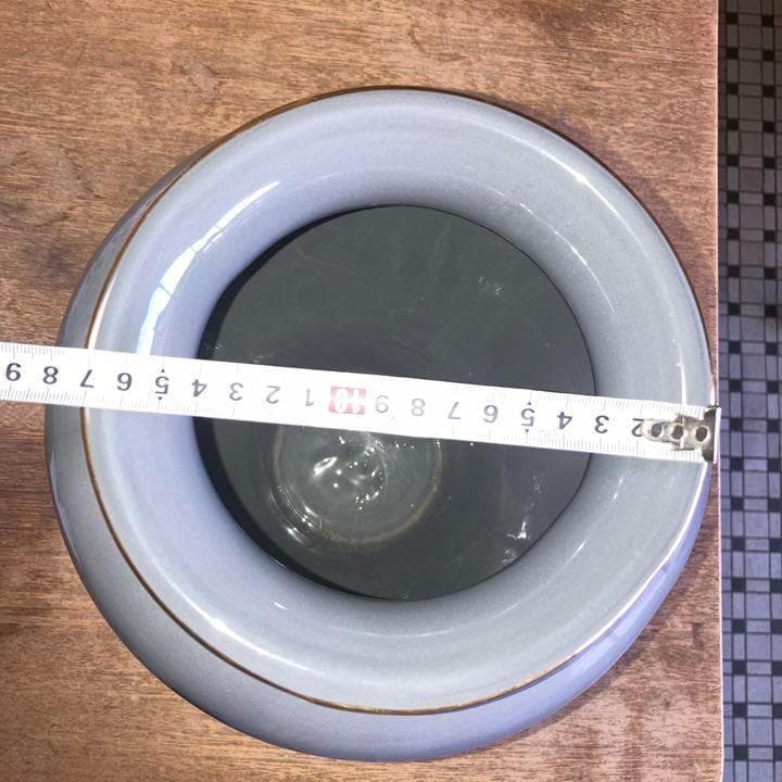 ヴィンテージ陶器トールラウンドフラワーベースLダークグレー2ゴールドラインスペイ