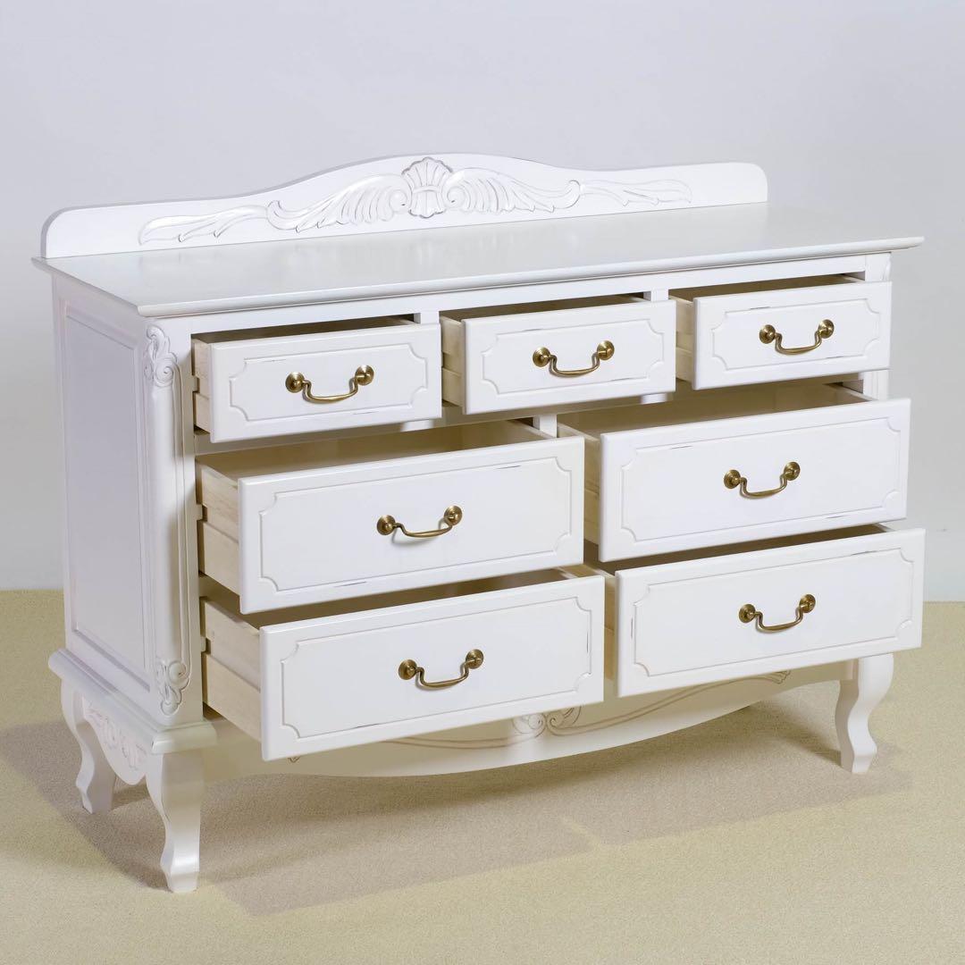 D 新品 チェスト 110 白 ホワイト タンス アンティーク調 サイドボード