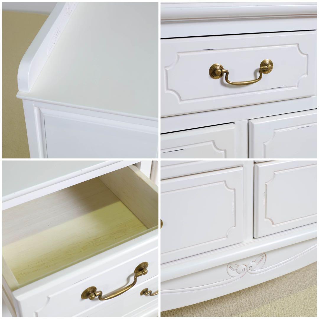 D 新品 チェスト 110 白 ホワイト タンス アンティーク調 サイドボード