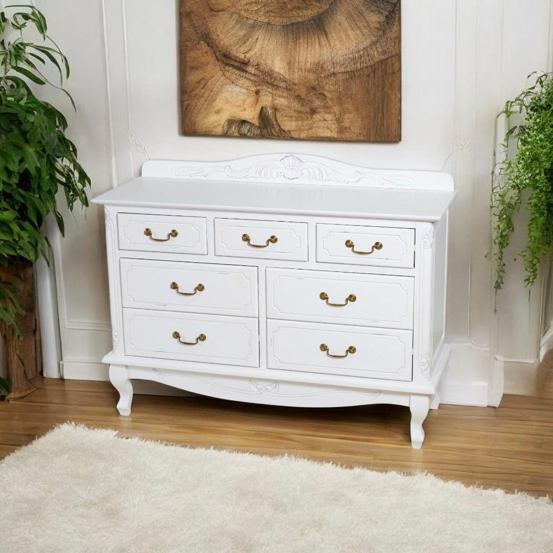 D 新品 チェスト 110 白 ホワイト タンス アンティーク調 サイドボード