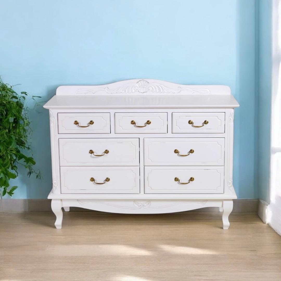 D 新品 チェスト 110 白 ホワイト タンス アンティーク調 サイドボード