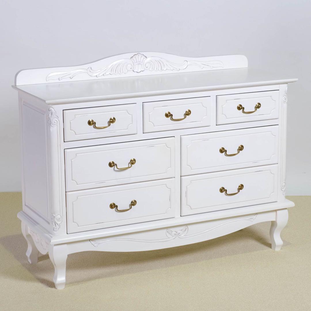 D 新品 チェスト 110 白 ホワイト タンス アンティーク調 サイドボード