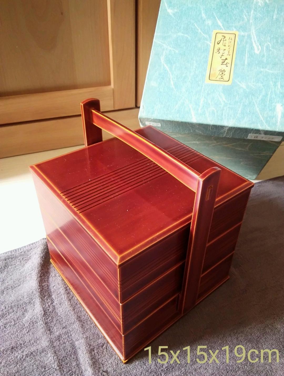 新着‼️飛騨【春慶塗り】『三段重箱』手提げ付き　♪