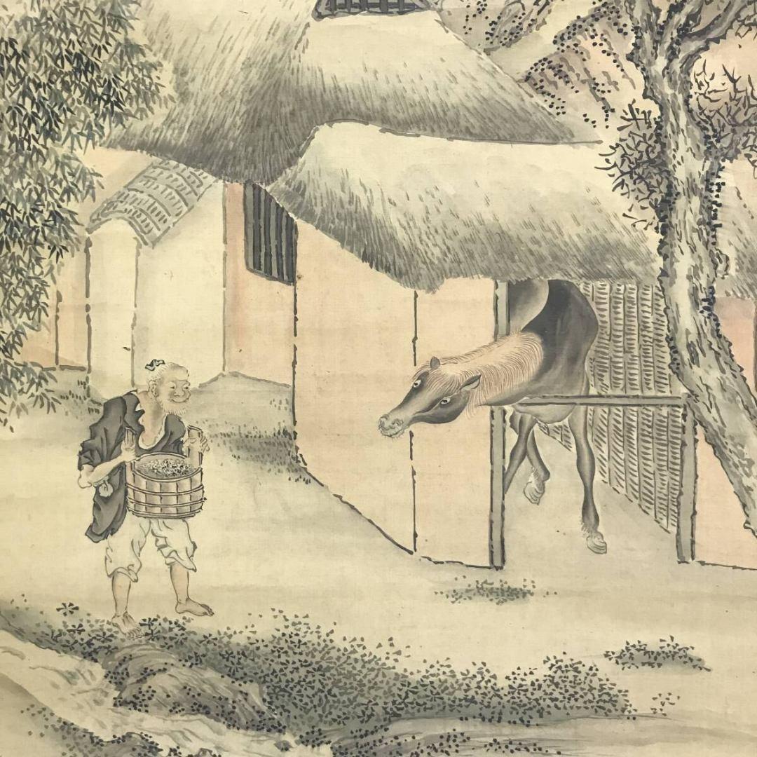 模写/与謝蕪村/山水人物図/馬図/掛軸☆宝船☆AK-948