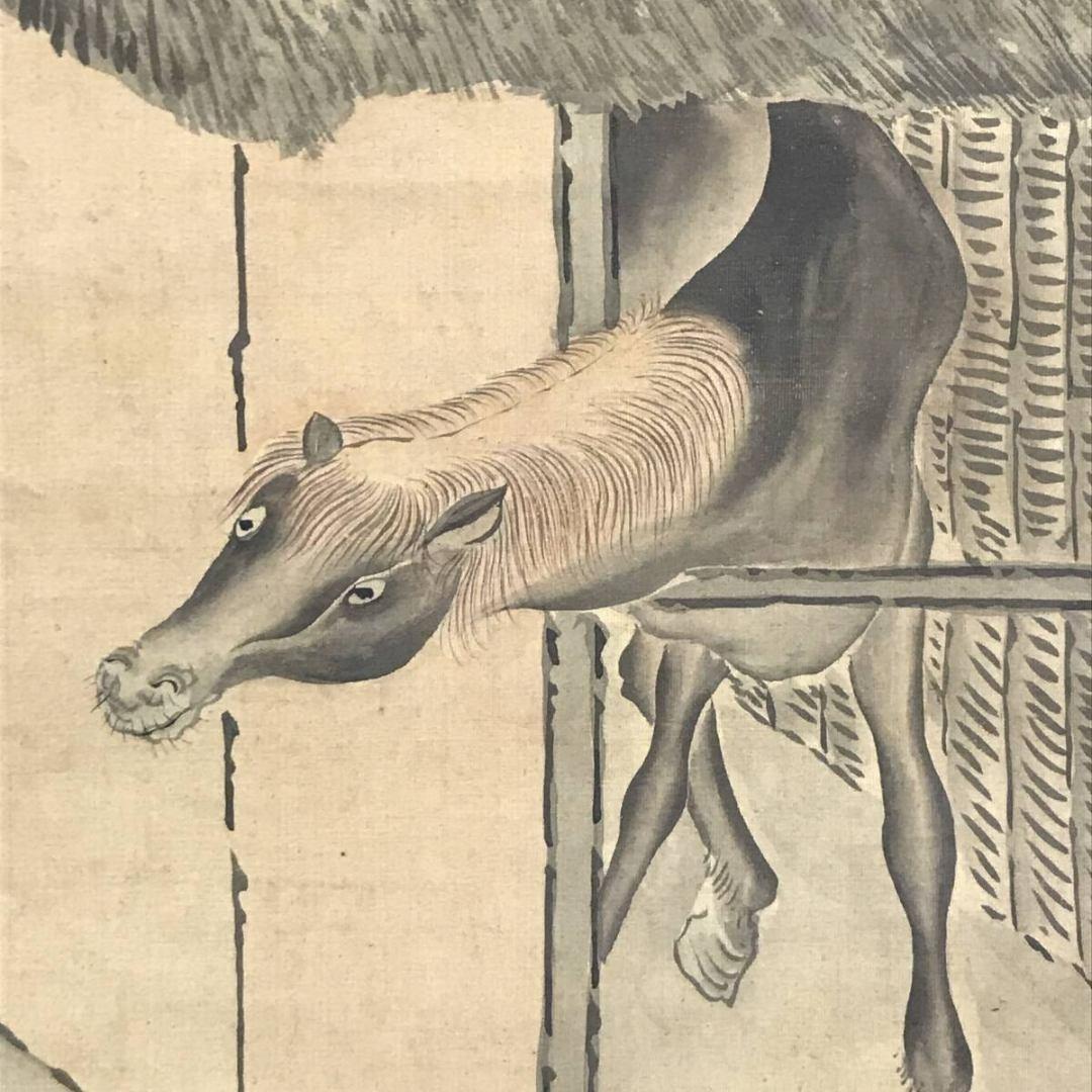 模写/与謝蕪村/山水人物図/馬図/掛軸☆宝船☆AK-948