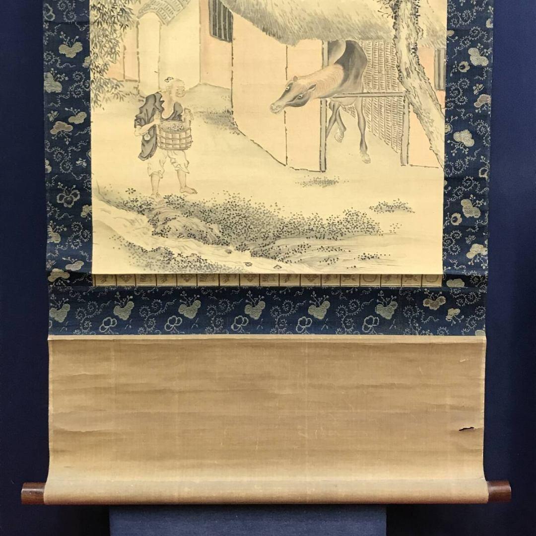 模写/与謝蕪村/山水人物図/馬図/掛軸☆宝船☆AK-948