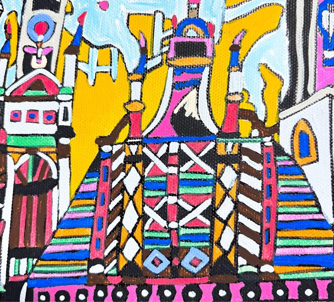 【F4号】手描き作品　ジミー大西【ランブラス通り】額縁　未使用額　サイン　落款