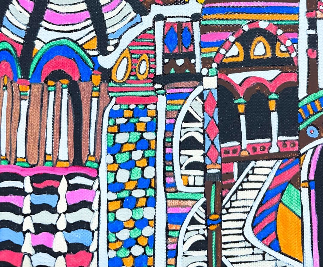 【F4号】手描き作品　ジミー大西【ランブラス通り】額縁　未使用額　サイン　落款