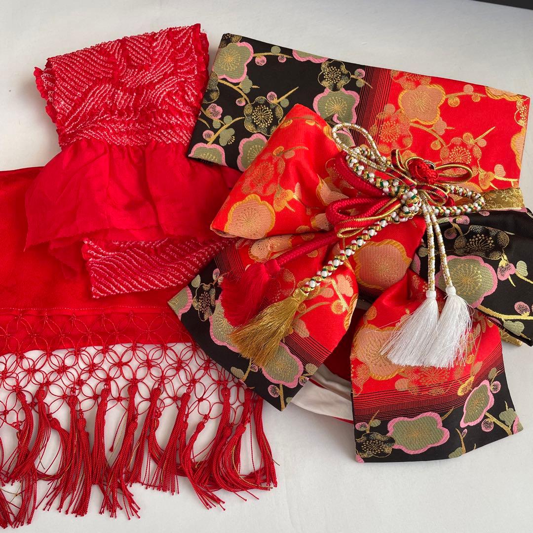 七五三セット　祝帯ペアセット　中サイズ　赤金黒　箱入り 美やび