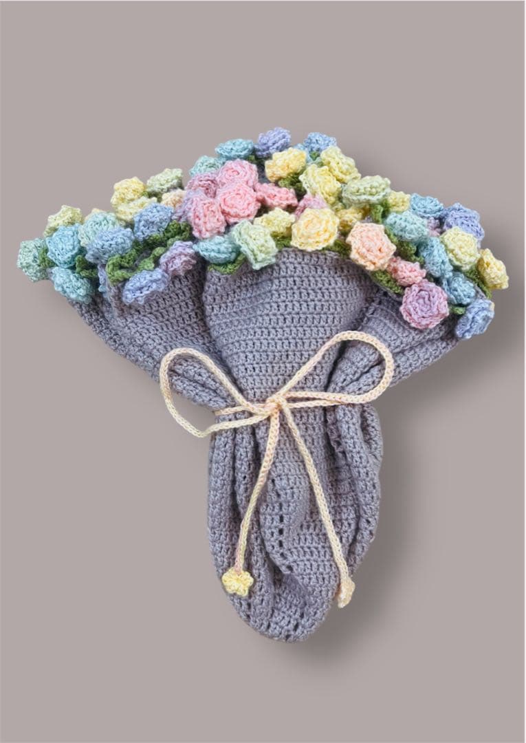 花束ブランケット　レインボーローズ×くすみピンク